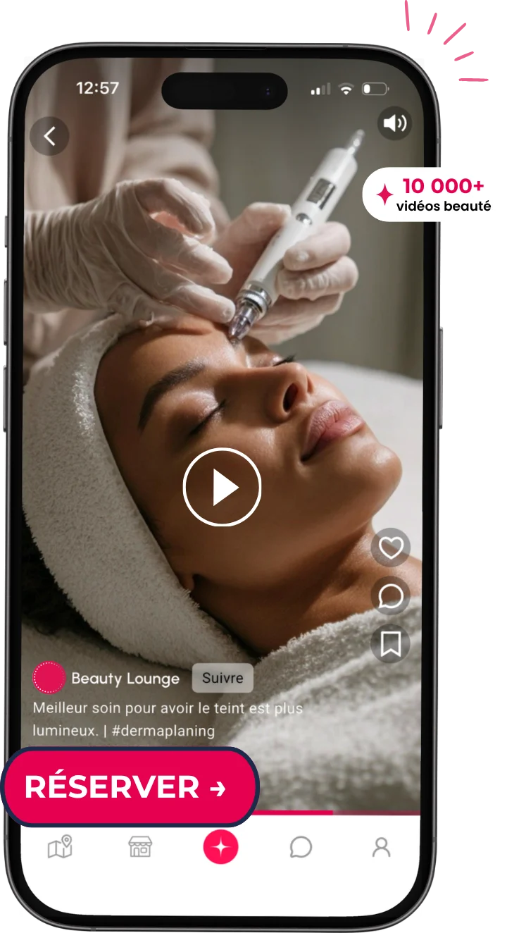 L'app Glaura : une vidéo de soin beauté avec un bouton Réserver